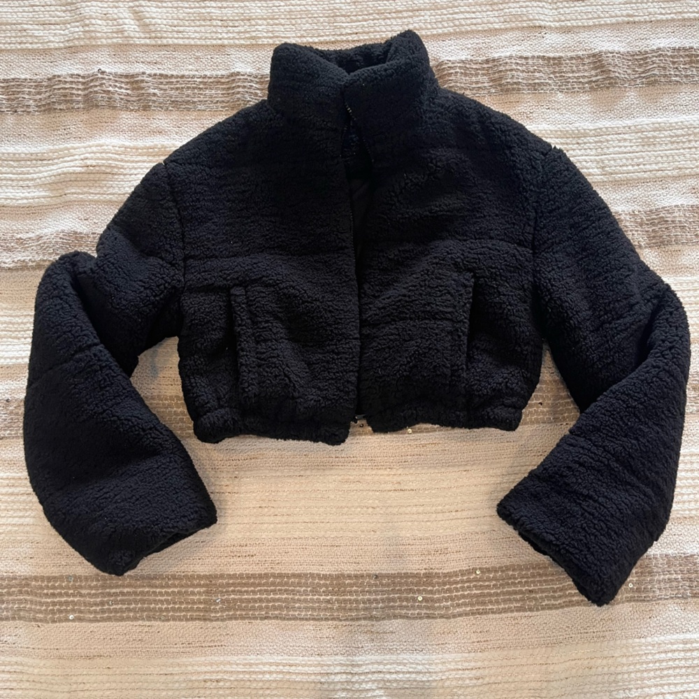 Black Fuzzy Cropped Jacket